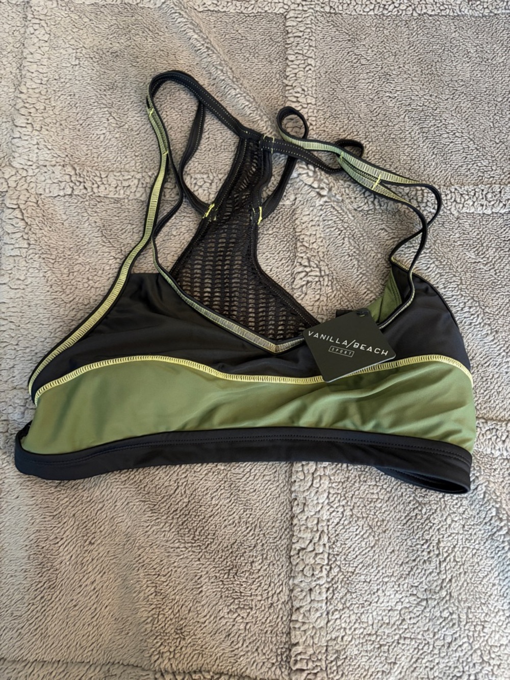 Vanilla/Beach Olive Green and Black Mesh Racerback Bathing Suit Top